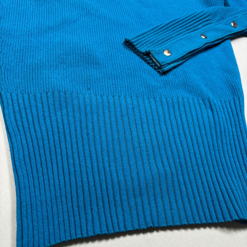 Cache Sweater Womens Large Blue Ribbed Cowl Neck Snap Button Long Sleeve Ribbed - Picture 3 of 9